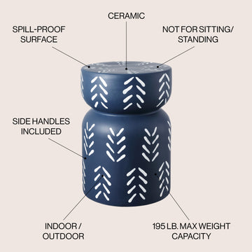 Zorgnar 18" Modern Bohemian Arrow Pattern Drum Indoor/Outdoor Garden Stool - JONATHAN Y